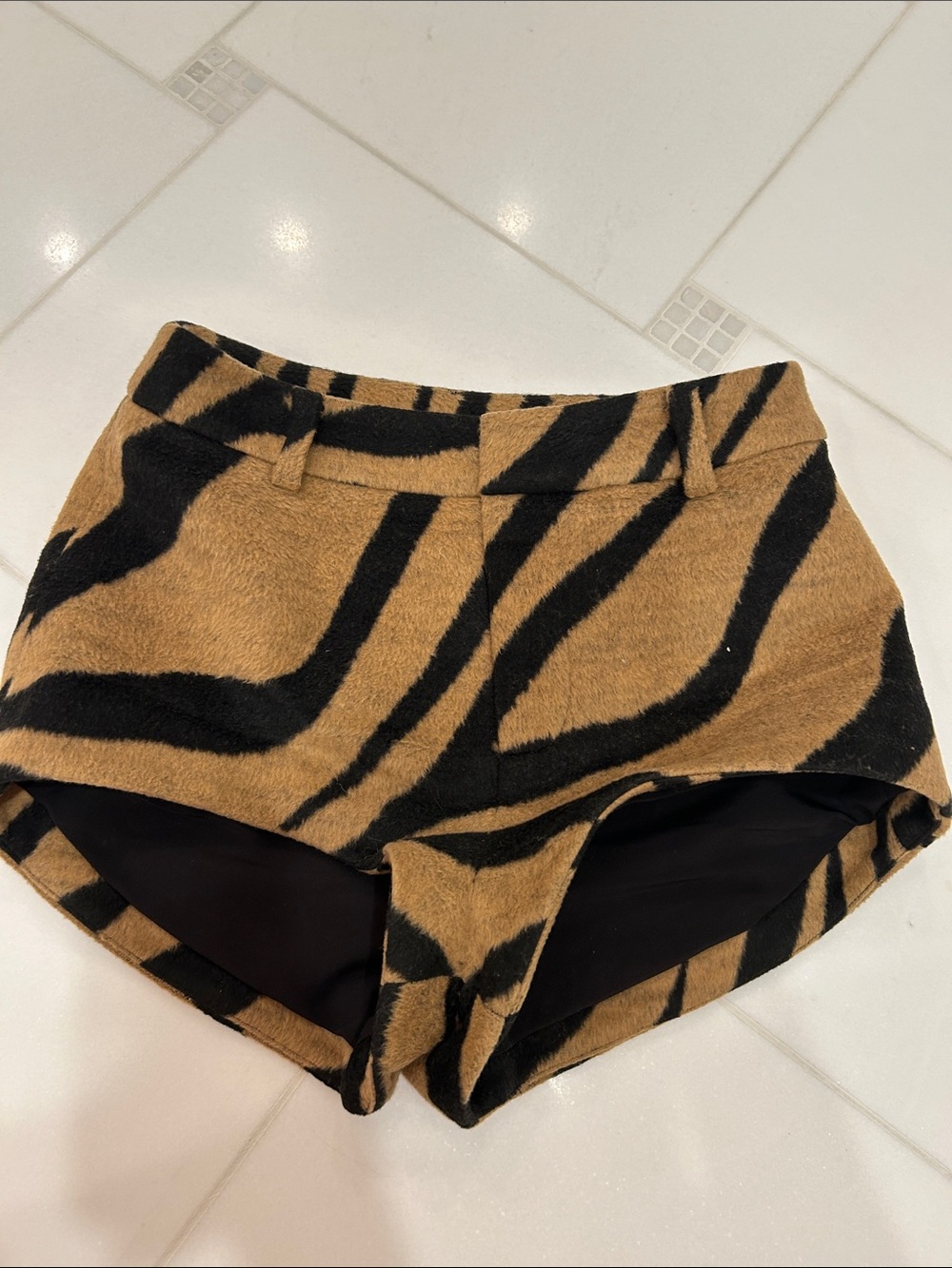 SER.O.YA High-Waist Zebra Print Shorts in Tan and Black - Picture 4 of 6